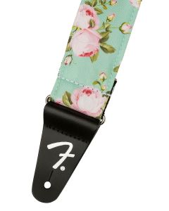 Fender 2" guitar strap, Floral polyester twill fabric, surf green