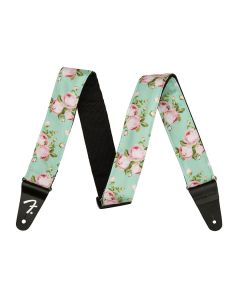 Fender 2" guitar strap, Floral polyester twill fabric, surf green