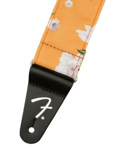 Fender 2" guitar strap, Floral polyester twill fabric, marigold