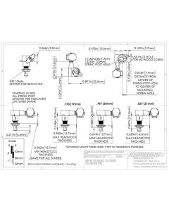 Hipshot guitar tuner upgrade kit, 6 inline classic, closed black staggered