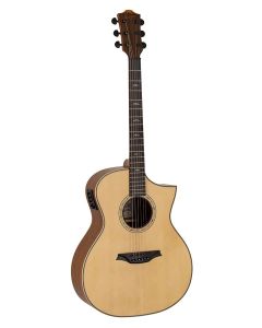 Bromo Tahoma Series auditorium guitar with solid top, cutaway with EQ, amara ebony fb, natural1