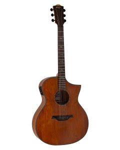 Bromo Tahoma Series auditorium guitar with solid mahogany top, cutaway with EQ, amara ebony fb, natural1