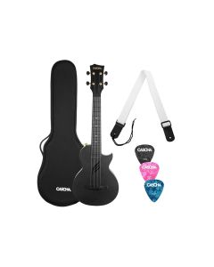 Cascha carbon fiber concert ukelele with softcase, strap and 3 picks, black