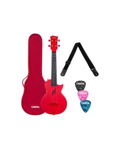 Cascha carbon fiber concert ukelele with softcase, strap and 3 picks, red