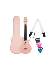 Cascha carbon fiber concert ukelele with softcase, strap and 3 picks, pink