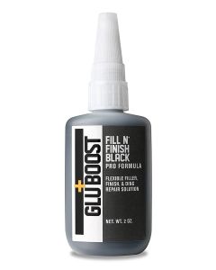 Gluboost Fill n Finish black finisher cyanoacrylic glue, Pro formula, 2oz (59ml) bottle