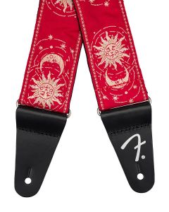 Fender American Vintage II woven guitar strap, sun & moon design, dark red