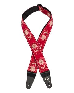 Fender American Vintage II woven guitar strap, sun & moon design, dark red