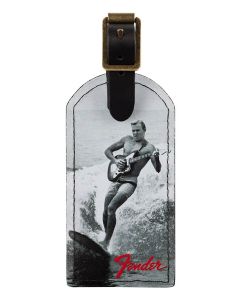 Fender vintage surfer advertisement luggage tag, black