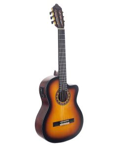 Valencia Series 300 klassieke gitaar 4/4, sitka spar & mahonie, pre-amp en cutaway, satin antieke sunburst finish