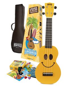 Mahalo Smiley Series soprano ukulele pack SMILE, yellow, with essentials accessory pack