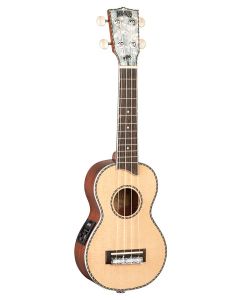 Mahalo Pearl Series solid top soprano ukulele, with MEQ2 9v preamp, natural, with bag