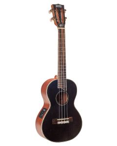 Mahalo Pearl Series solid top tenor ukulele, with MEQ2 9v preamp, black, with bag