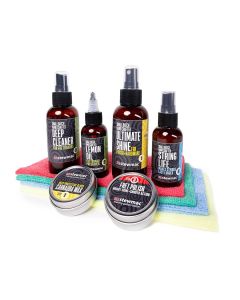 StewMac Ultimate Shine Guitar Care System, six cleaning compounds and four microfiber towels